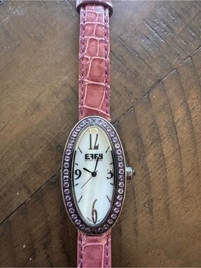 Effy Pink Alligator Strap Oval pink sapphire Bezel Women’s Watch